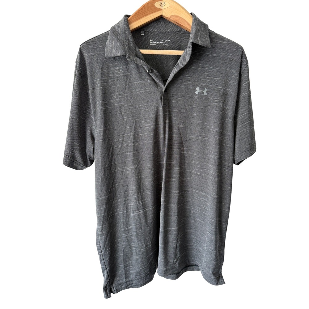 Under Armour Mens HeatGear Polo Shirt XL Gray Space Dye Loose Fit Golf Athletic